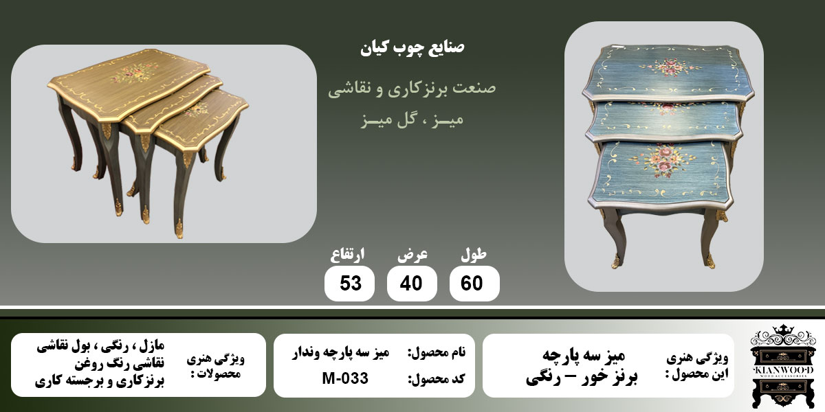 میز سه پارچه وندار رنگی اطلاعات